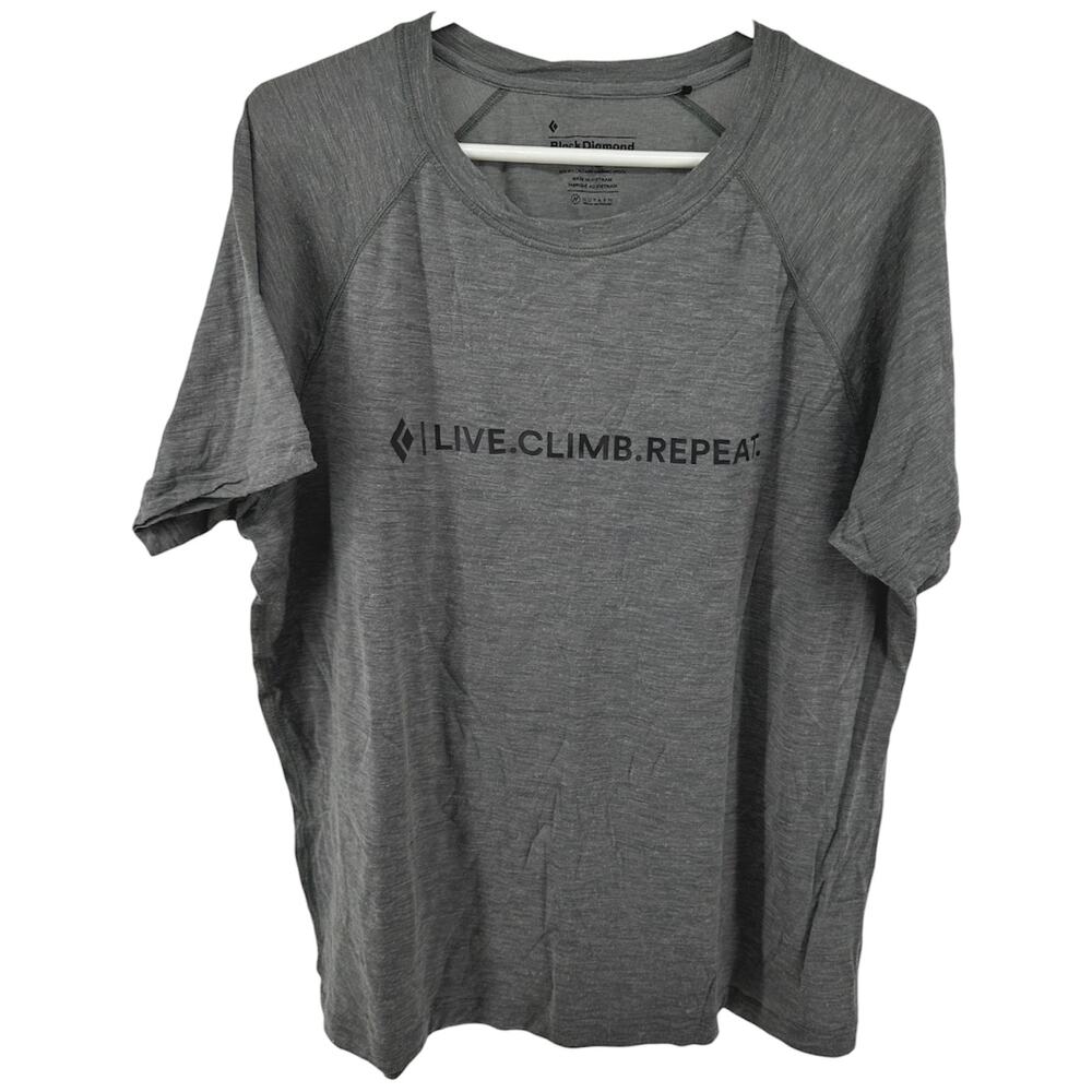 Black Diamond Rhythm Tee Merino Wool "Live. Climb. Repeat" Wicking Gray XL